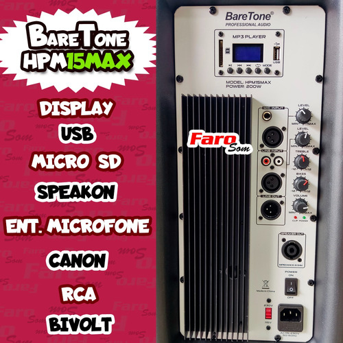 CAIXA ATIVA 15" BARETONE 200W RMS + TRIPE